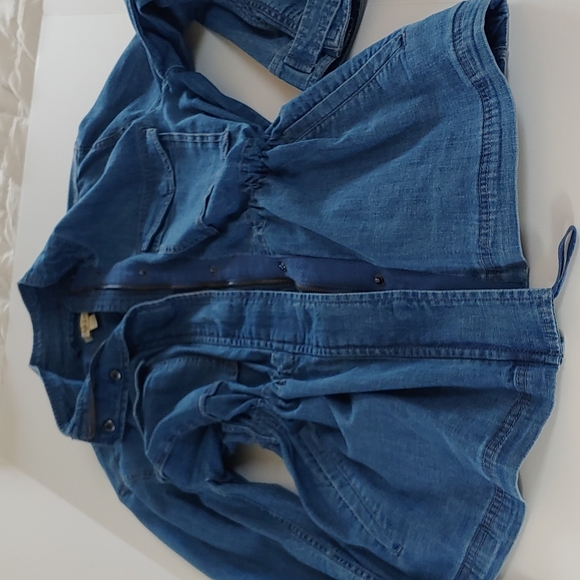 Style & Co Size XL Jean jacket with cinch waist 4 pockets tab 2 snap button cuff - Picture 10 of 14